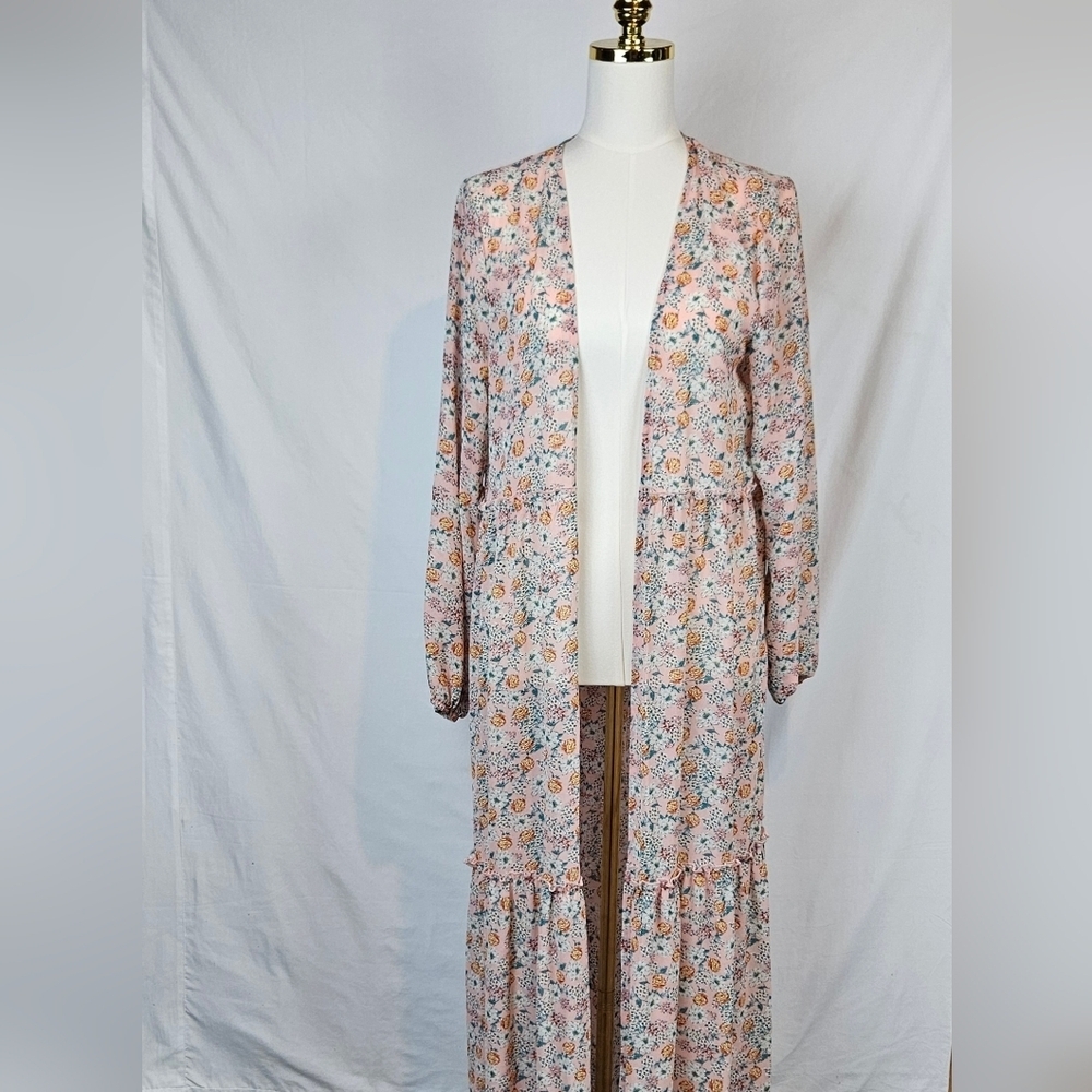 Wild Fable Kimono Cardigan Womens M/L Tiered Pink Floral‎ Boho Fairycore Beach